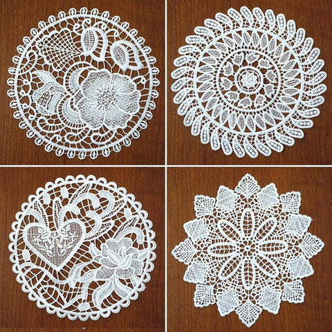 Off White Venice Lace Floral Applique - 7.5 inch Guipure Lace