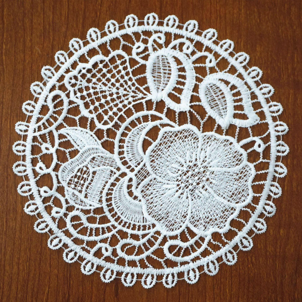 Off White Venice Lace Floral Applique - 7.5 inch Guipure Lace