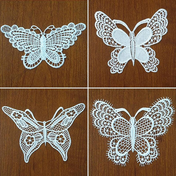 Off White Venice Lace Butterfly Applique - Floral Guipure Lace