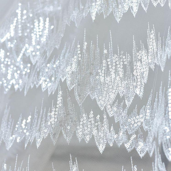 White Embroidered Bridal Lace Fabric - Corded Wedding Gown Lace