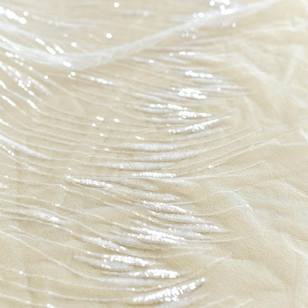White Embroidered Bridal Lace Fabric - Corded Wedding Gown Lace by Yard