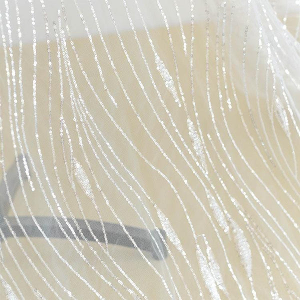 White Embroidered Bridal Lace Fabric - Corded Wedding Gown Lace by Yard