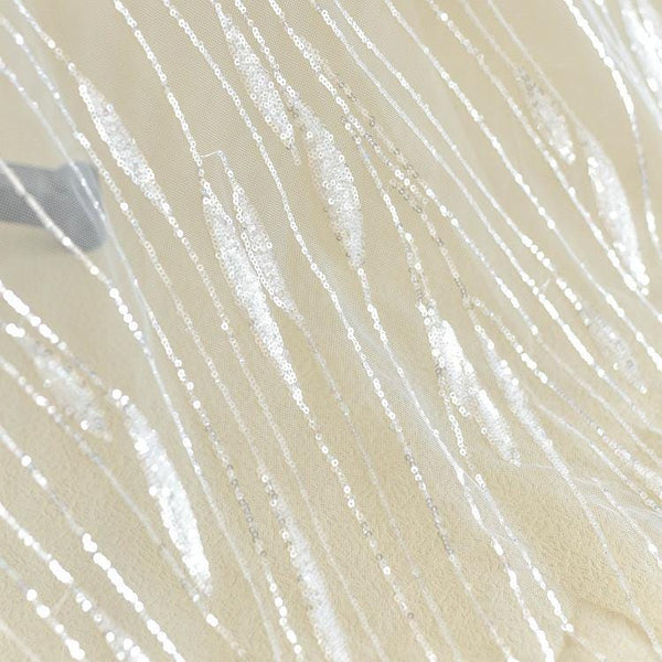 White Embroidered Bridal Lace Fabric - Corded Wedding Gown Lace by Yard