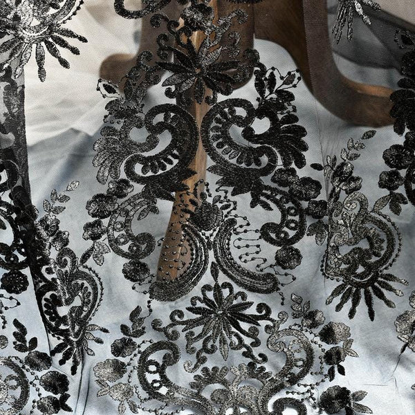 White Embroidered Bridal Lace Fabric - Corded Wedding Gown Lace By The Yard