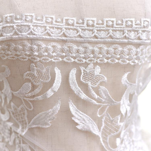 White Embroidered Bridal Lace Fabric by the Yard: Corded Wedding Gown Lace