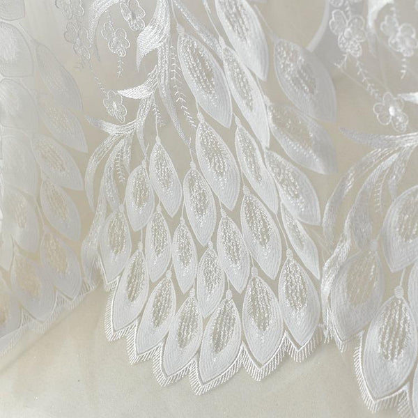 White Embroidered Bridal Lace Fabric: Corded Wedding Gown Lace