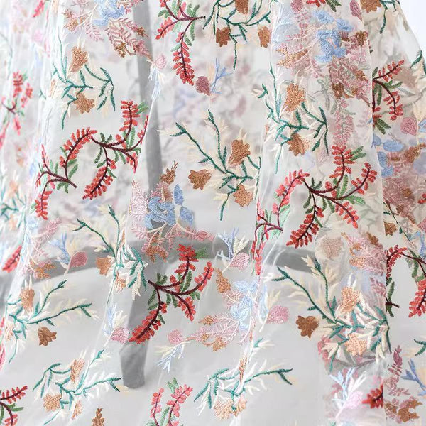 White Embroidered Floral Lace Fabric - Bridal Gown Lace By The Yard