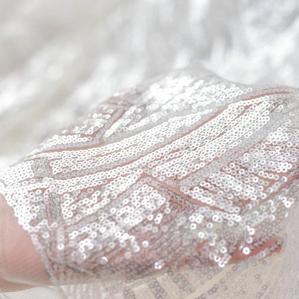 White Embroidered Bridal Lace Fabric: Corded Wedding Gown Lace