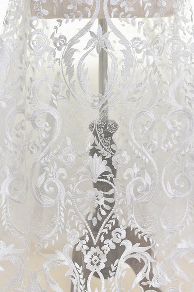 White Embroidered Bridal Lace Fabric - Corded Lace for Wedding Gown