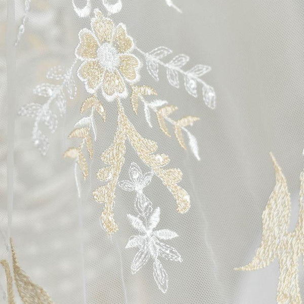 White Embroidered Bridal Lace Fabric - Corded Wedding Gown Lace