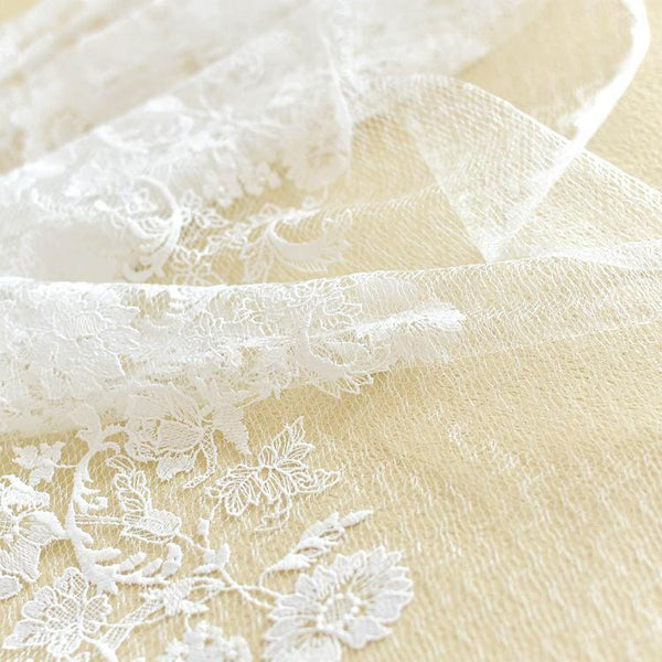 Off White Bridal Lace Fabric with gold embroidery, price by the yard