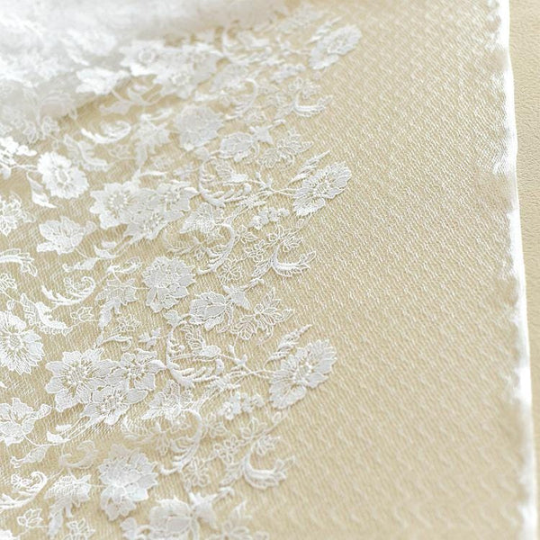 Off White Bridal Lace Fabric with gold embroidery, price by the yard