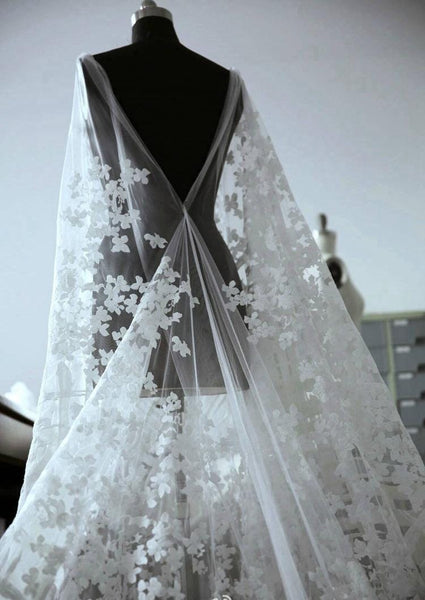 White Embroidered Bridal Lace Fabric - Corded Lace for Wedding Dress