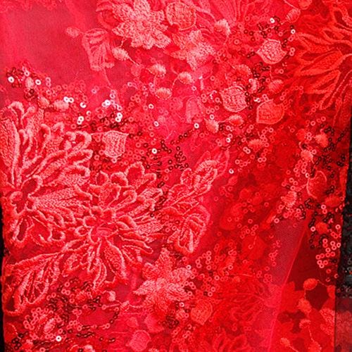 White Embroidered Bridal Lace Fabric - Corded Lace for Wedding Gown