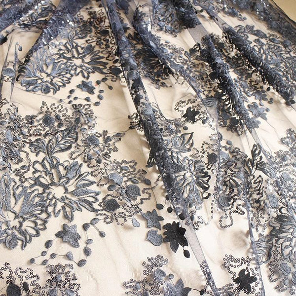 White Embroidered Bridal Lace Fabric - Corded Lace for Wedding Gown