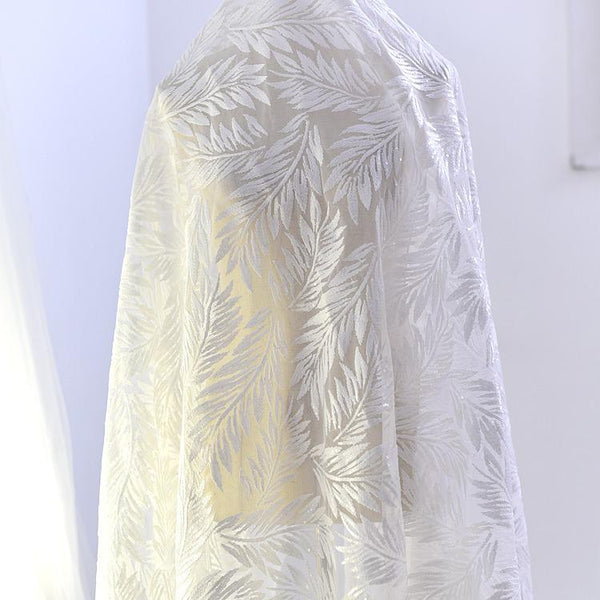 White Embroidered Bridal Lace Fabric: Corded Wedding Gown Lace