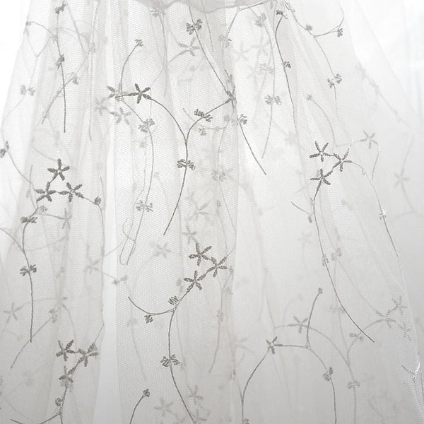 White Embroidered Bridal Lace Fabric - Corded Wedding Gown Lace