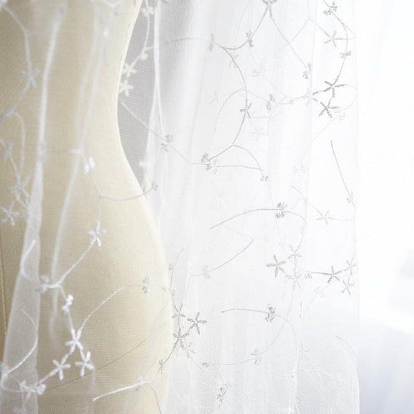 White Embroidered Bridal Lace Fabric - Corded Wedding Gown Lace