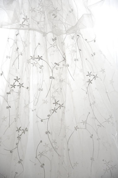 White Embroidered Bridal Lace Fabric - Corded Wedding Gown Lace