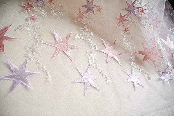 White Star Embroidered Bridal Lace Fabric - Wedding Gown Lace by Yard
