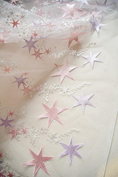 White Star Embroidered Bridal Lace Fabric - Wedding Gown Lace by Yard