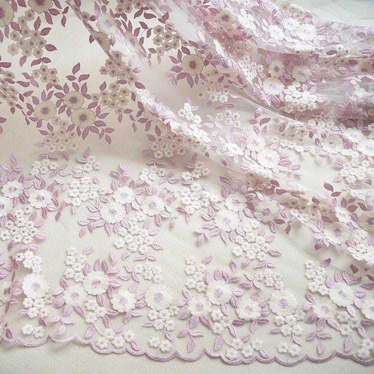 White Embroidered Floral Lace Fabric - Bridal Gown Lace By The Yard