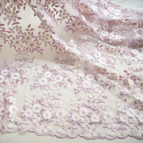 White Embroidered Floral Lace Fabric - Bridal Gown Lace By The Yard