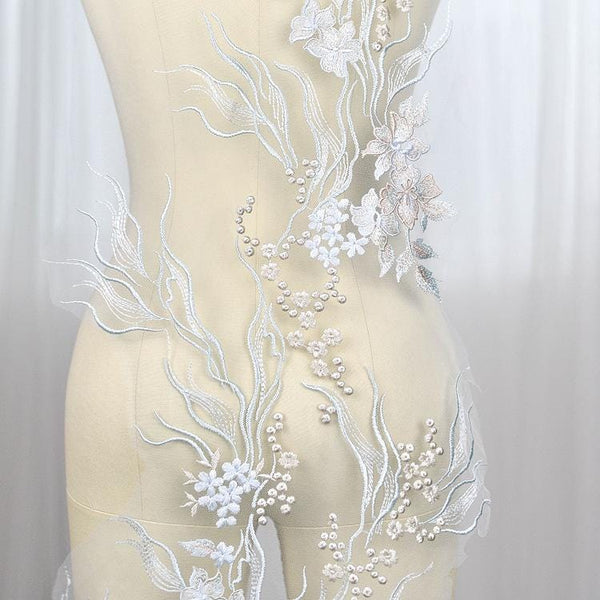 Bridal lace applique, white lace for wedding dress, embroidered lace for bridal dress wedding lace applique, corded lace for gown dress