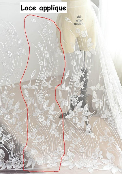 White Floral Embroidered Bridal Lace Applique (13x49.25 in)