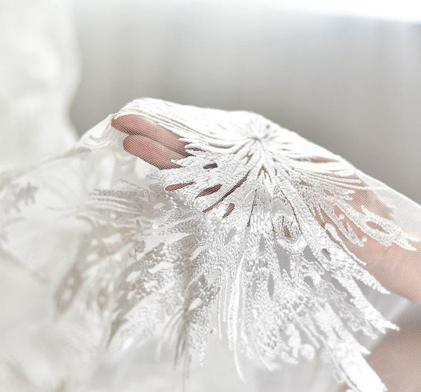 White Corded Lace Applique: Embroidered Bridal Gown Dress (11 7/8 x 49 1/4 in)