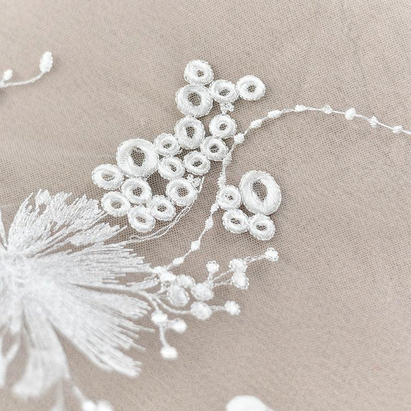 White Floral Embroidered Lace Applique: Bridal Bodice, Wedding Dress (49 1/4 in Wide)