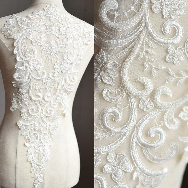 Beaded Lace Wedding Dress Applique: Elegant Bridal Bodice Trim