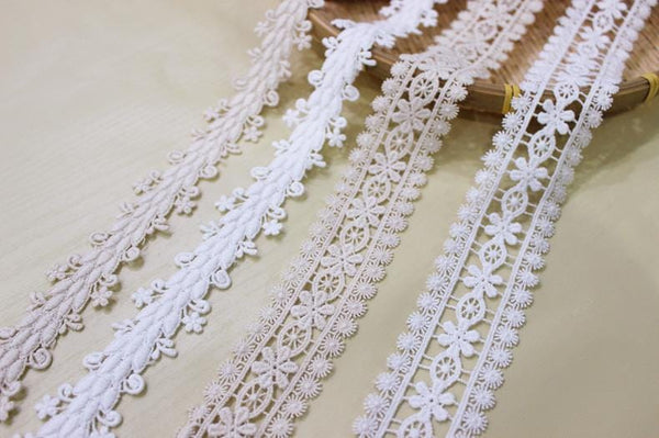 White Cotton Venice Lace Trim: Elegant Floral Sewing & Crafting