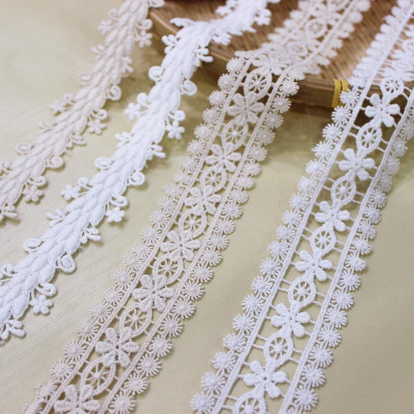 White Cotton Venice Lace Trim: Elegant Floral Sewing & Crafting