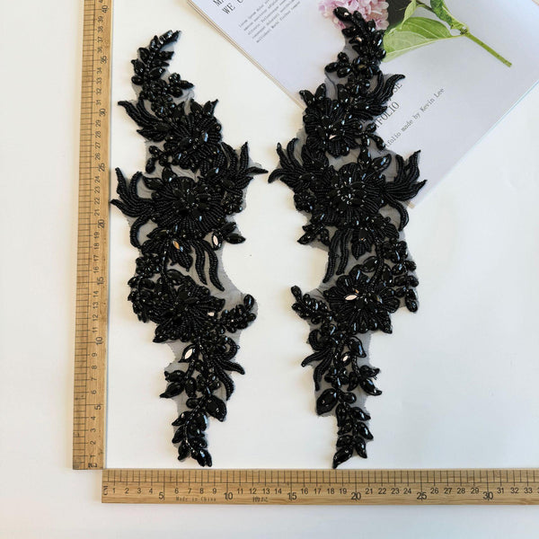 Beaded Lace Applique Pair: Elegant Bridal Bodice Trim