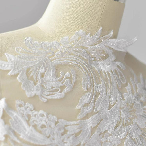 White Embroidered Lace Applique: Bridal Bodice, Wedding Dress (16 1/8 x 26 3/8 in)