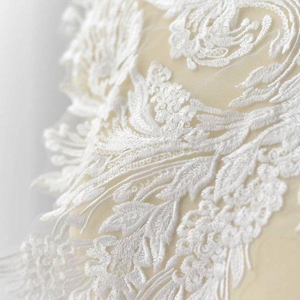 White Embroidered Lace Applique: Bridal Bodice, Wedding Dress (16 1/8 x 26 3/8 in)