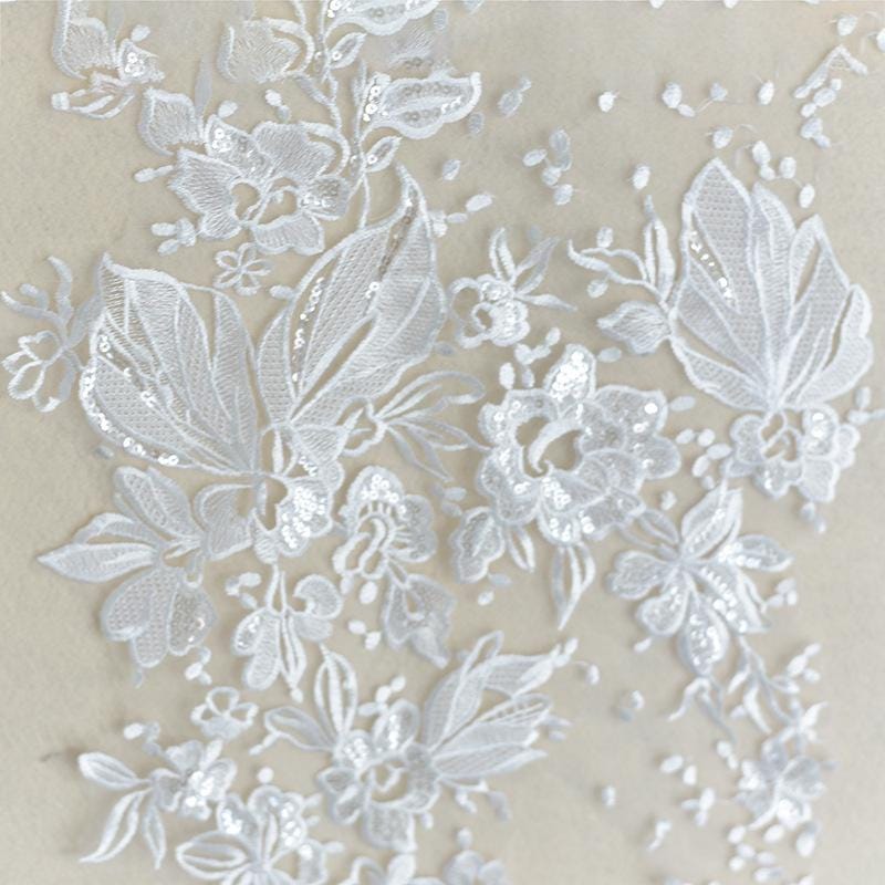 White Corded Lace Applique: Embroidered Bridal Gown Dress (15x34 5/8 in)