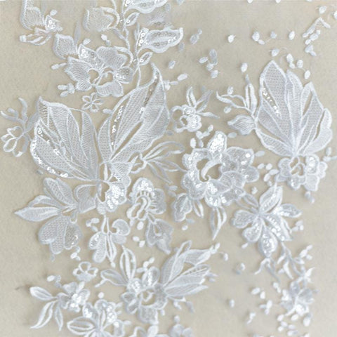 White Corded Lace Applique: Embroidered Bridal Gown Dress (15x34 5/8 in)