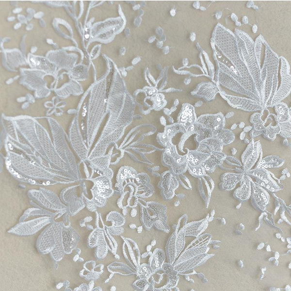 White Corded Lace Applique: Embroidered Bridal Gown Dress (15x34 5/8 in)