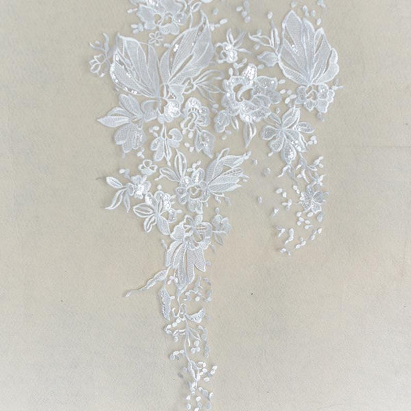 White Corded Lace Applique: Embroidered Bridal Gown Dress (15x34 5/8 in)