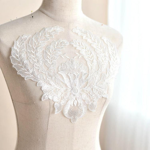 Lace Bridal Applique Vintage Floral Pattern for Gown Bodice Embellishment Wedding Dress Sewing Accessory