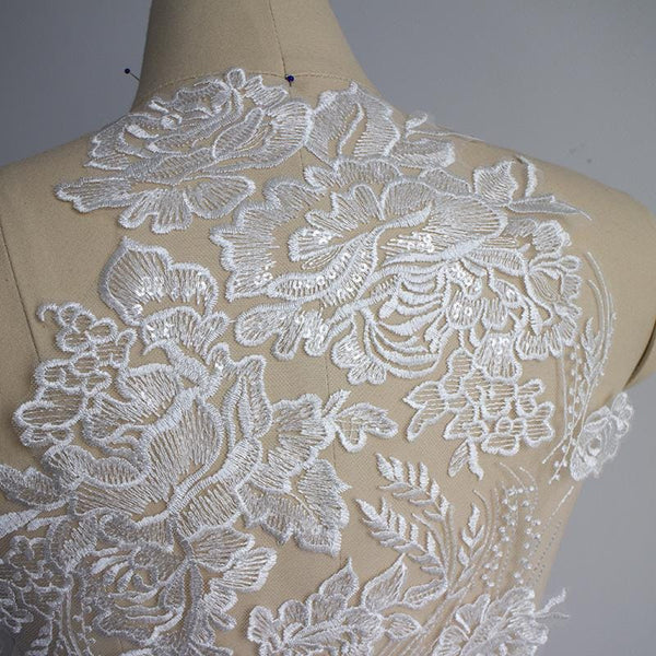 White Corded Lace Applique: Embroidered Bridal Gown Dress