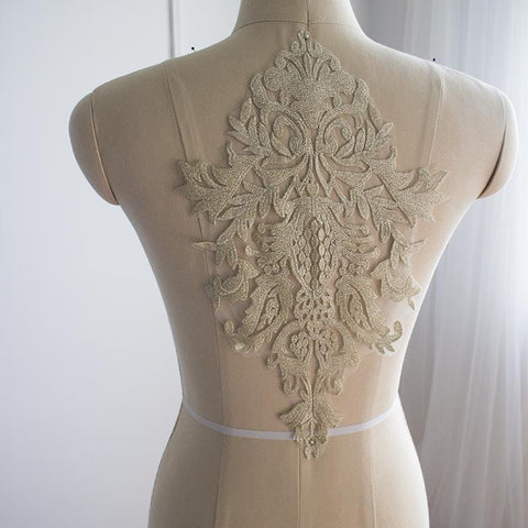 Gold Corded Lace Applique: Embroidered Bridal Gown Dress (11x15 in)