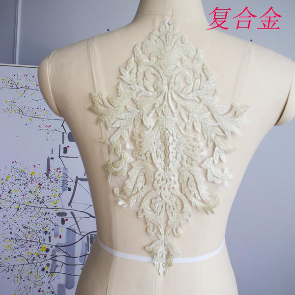 Gold Corded Lace Applique: Embroidered Bridal Gown Dress (11x15 in)