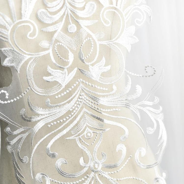 White Embroidered Lace Applique: Bridal Bodice, Wedding Dress (11x51 1/8 in)
