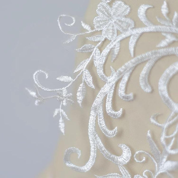 White Embroidered Bridal Lace Applique: Wedding Dress Bodice (10 5/8 x 22 in)