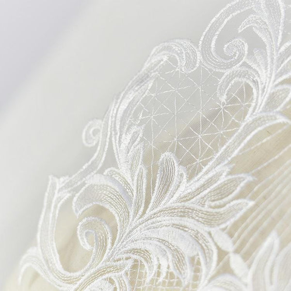 White Corded Bridal Lace Applique: Embroidered Wedding Dress Gown (10.25x45.25 in)