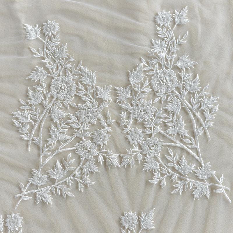 White Corded Lace Applique Pair: Embroidered Bridal Dress Embellishment