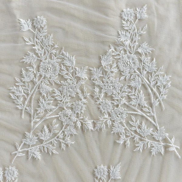 White Corded Lace Applique Pair: Embroidered Bridal Dress Embellishment